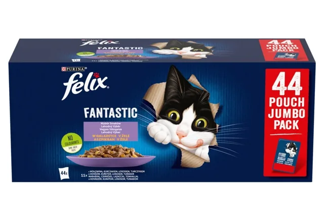FELIX Fantastický výběr příchutí v želé 44x85g Hovězí, Kuřecí, Losos a Tuňák, Mokré krmivo pro kočky