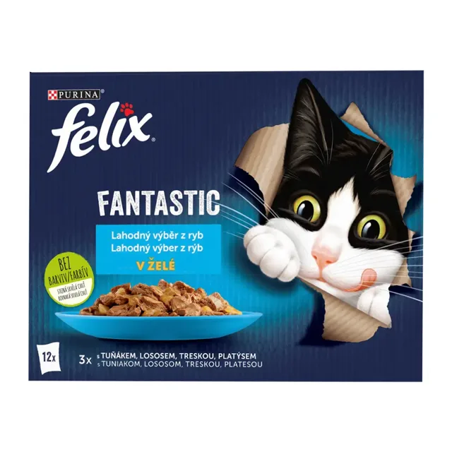 Felix Kapsička pro kočky Fantastic výběr s lososem, platýsem, s tuňákem, s treskou multipack 12x 85 g 1020 g
