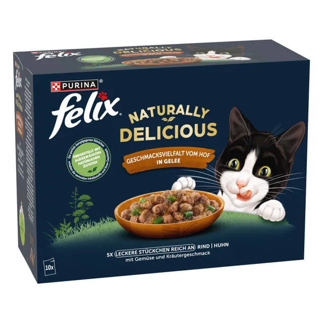 Felix Naturally Delicious kapsičky 10 x 80 g - hovězí, kuře v želé
