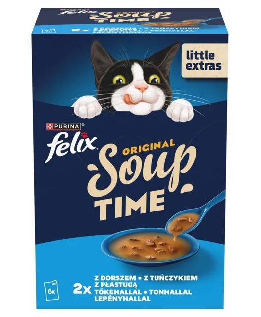FELIX Original Soup Rybne chutě 6x48g s treskou a tuňákem, doplňkové mokré krmivo pro kočky