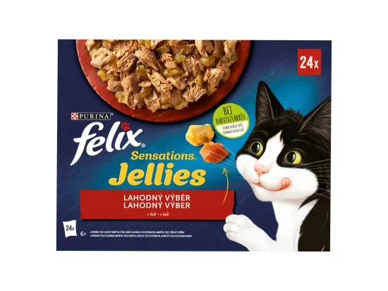 Felix Sensations Jellies kapsičky pro kočky hovězí, kuře, kachna, jehněčí v želé 24 x 85 g