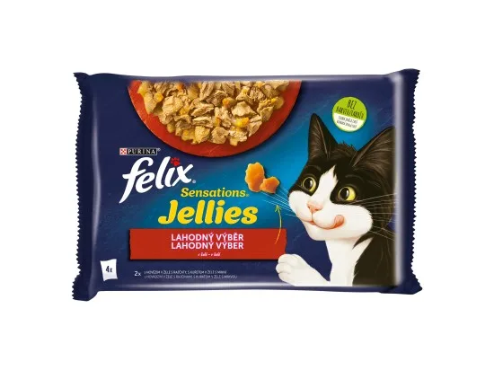 Felix Sensations Jellies kapsičky pro kočky hovězí, kuře v želé 4 x 85 g