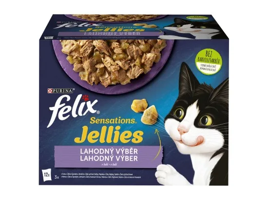 Felix Sensations Jellies kapsičky pro kočky jehněčí, makrela, sleď, krůta v želé 12 x 85 g