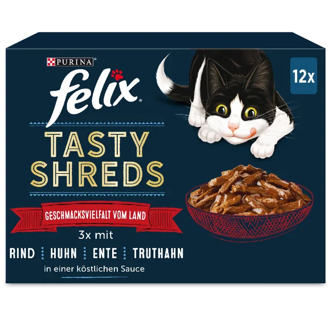 Felix Tasty Shreds kapsičky 24 x 80 g - lahodný výběr (hovězí, kuřecí, kachní, krocaní)