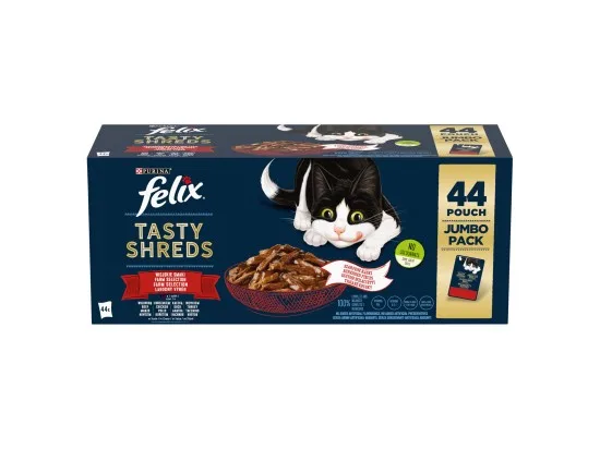 Felix Tasty Shreds kapsičky pro kočky hovězí, kuře, kachna, krůta ve šťávě 44 x 80 g