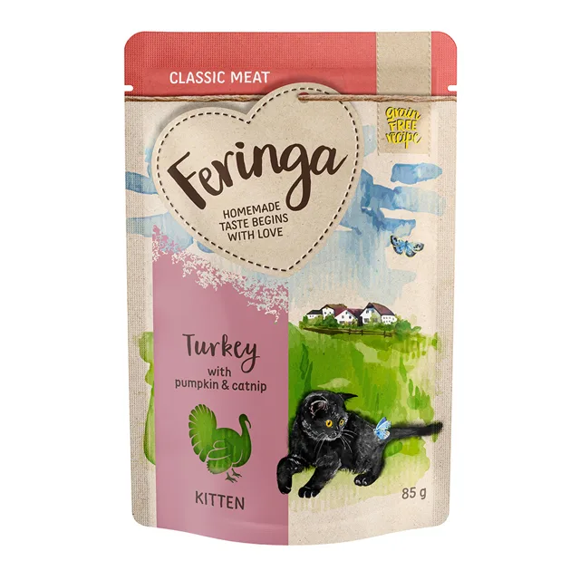 Feringa Classic Meat Menü Kitten Pouches 24 x 85 g - výhodné balení - míchané balení 1: krůtí, kuřecí & telecí, králičí & kuřecí, losos & kuřecí
