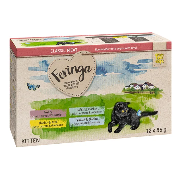 Feringa Classic Meat Menü Kitten Pouches 24 x 85 g - výhodné balení - míchané balení 2: drůbeží, krůtí & králičí, kuřecí & pstruh, losos & krůtí