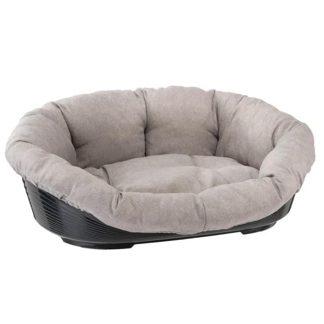 Ferplast Siesta Deluxe koš černý s béžovým polštářem Sofà Tweed - sada vel. 4: koš + polštář + nožičky
