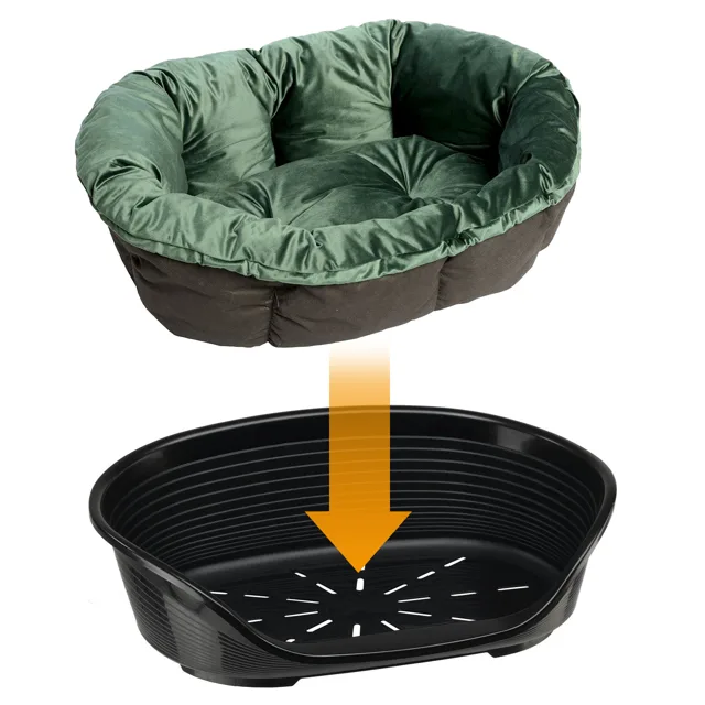 Ferplast Siesta Deluxe koš černý s potahem Sofa, sametově zelená - sada vel. 10: koš + polštář + nožičky