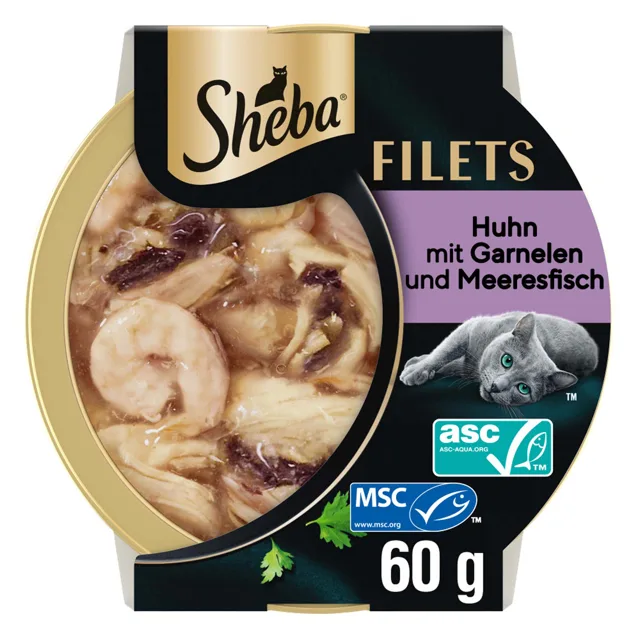 Filety Sheba Feine Filets 16 ks (16 × 60 g) - kuřecí s krevetami