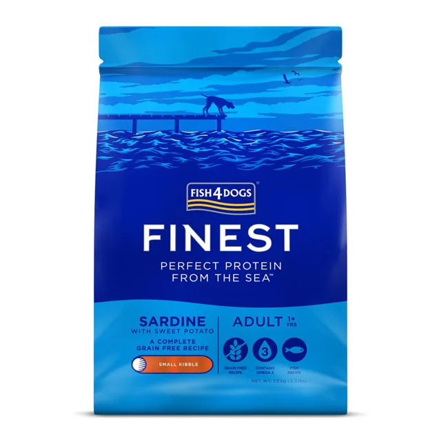 Fish4Dogs Granule malé pro dospělé psy Finest sardinka se sladkými bramborami 1,5 kg, 1+