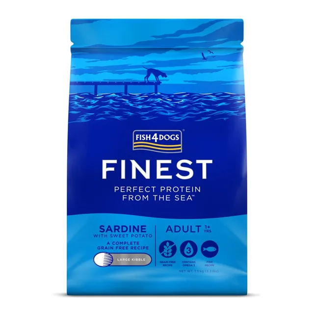 Fish4Dogs Granule velké pro dospělé psy Finest sardinka se sladkými bramborami 1,5 kg, 1+