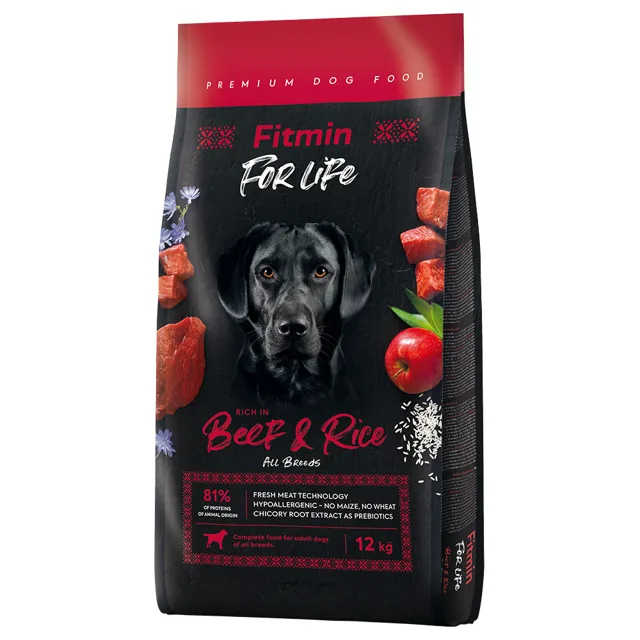 Fitmin Dog For Life hovězí s rýží - 12 kg