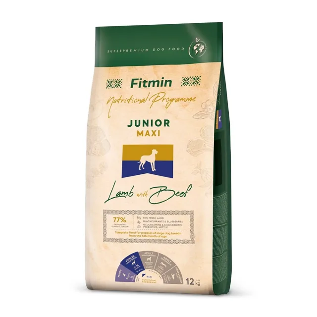 FITMIN Dog Nutritional Programme Maxi Junior Lamb&amp;Beef 12 kg pro štěňata velkých plemen