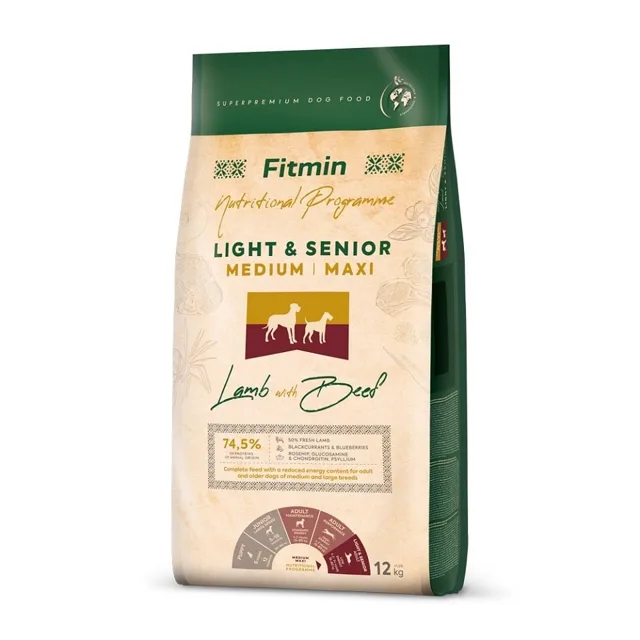 FITMIN Dog Nutritional Programme Medium Maxi Light Senior Lamb&amp;Beef 12 kg pro starší psy středních a velkých plemen