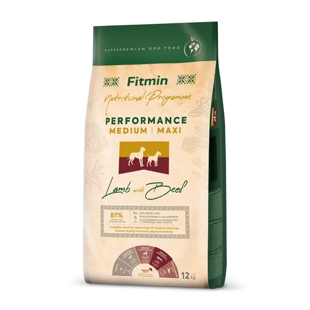 FITMIN Dog Nutritional Programme Medium Maxi Performance Lamb&amp;Beef 12 kg pro střední a velká plemena psů s velmi vysokou aktivitou