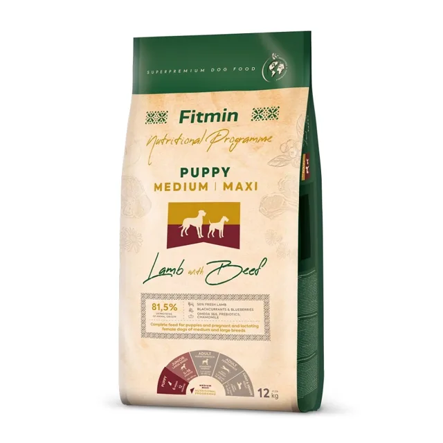 FITMIN Dog Nutritional Programme Medium Maxi Puppy Lamb&amp;Beef 12 kg pro štěňata středních a velkých plemen