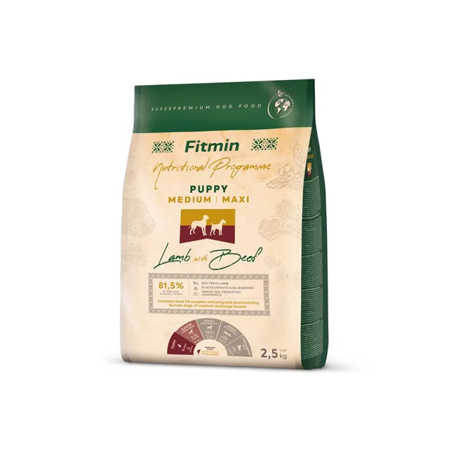 FITMIN Dog Nutritional Programme Medium Maxi Puppy Lamb&amp;Beef 2,5 kg krmivo pro štěňata středních a velkých plemen
