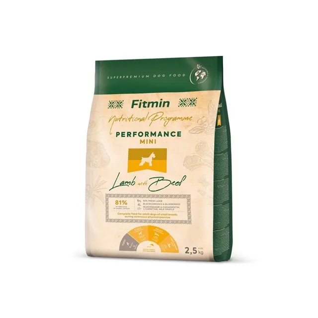 FITMIN Dog Nutritional Programme Mini Performance Lamb&amp;Beef 2,5 kg pro dospělé psy malých plemen s velmi vysokou aktivitou