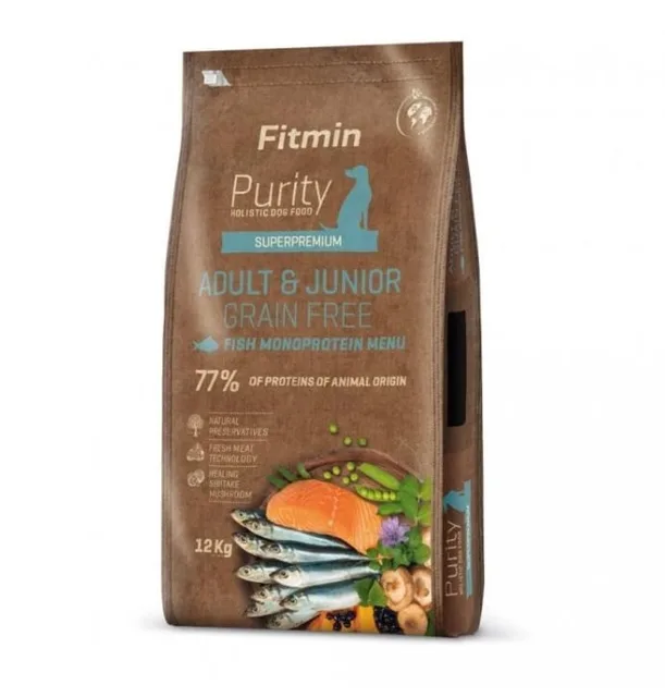 FITMIN Dog Purity Grain Free Adult Junior Fish Menu 12 kg granule s rybou pro mladé a dospělé psy středních a velkých plemen