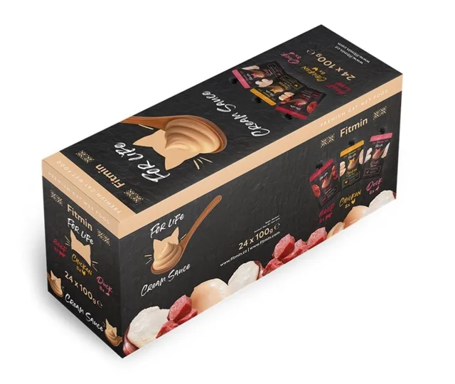 FITMIN For Life Cat Cream Sauce Multipack 24×100g krémové kapsičky pro kočky s hovězím, kuřecím a kachním masem