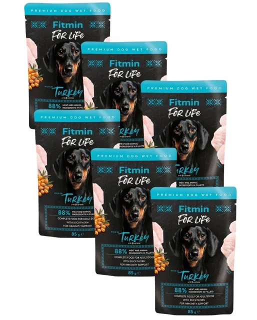 FITMIN For Life Dog Adult Turkey 6x85 g krůtí maso s rakytníkem v omáčce