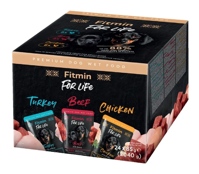 FITMIN For Life Dog Multipack 24x85 g kapsičky pro psy s kuřecím, hovězím a krůtím masem
