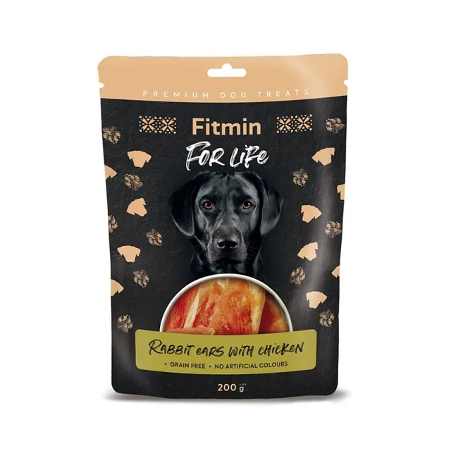 FITMIN For Life Rabbit ears with chicken 200 g uši králíka s kuřecím masem pamlsek pro psa