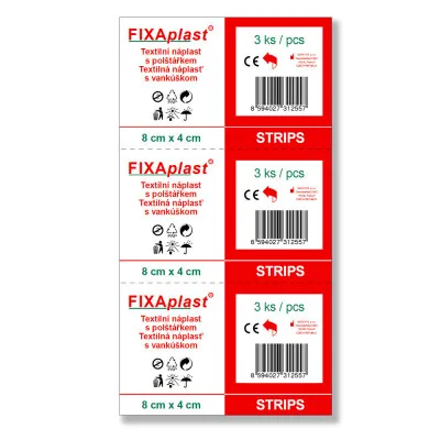FIXAplast textil.náplast s polštářkem 8x4cm 3ks