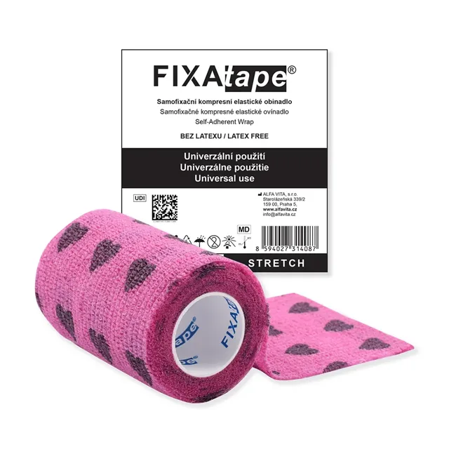 FIXAtape STRETCH samofix.obi. 7,5 x 450 cm růžo.srdce