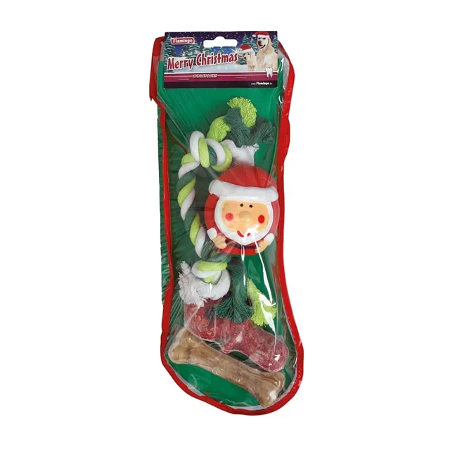 FLAMINGO Vánoční ponožka pro psy set hračky s pamlsky 5 kusů