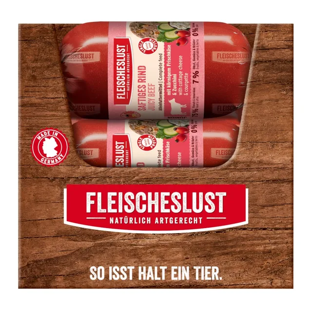 Fleischeslust Junior Classic 15 x 200 g - šťavnaté hovězí s čerstvým sýrem a cuketou