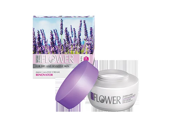 FLOWER Rozjasňující denní pleťový krém pro suchou a citlivou pleť s levandulovým extraktem 50 ml - NATURE OF AGIVA
