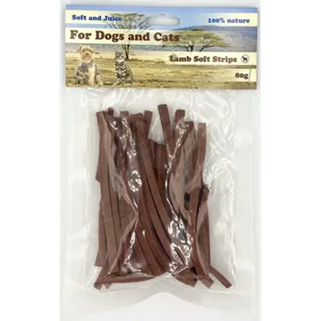 For Dogs and Cats Pochoutka Jehněčí proužky měkké 80g | P58778