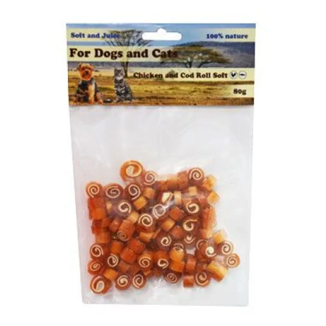 For Dogs and Cats Pochoutka Roláda kuře a treska měkká mini 80g | P58776