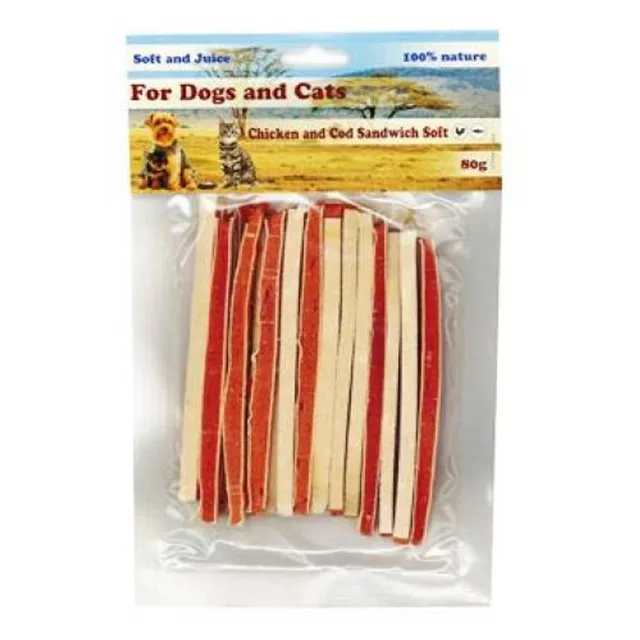 For Dogs and Cats Pochoutka Sandwich kuře s treskou měkký 80g | P58771