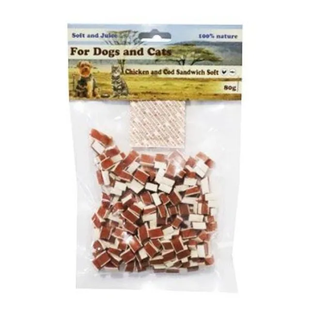 For Dogs and Cats Pochoutka Sandwich kuře s treskou mini 1cm/80g | P58775