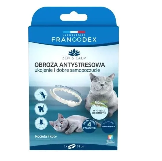 FRANCODEX Antistresový obojek s kočičí mátou pro kočky a koťata 35 cm