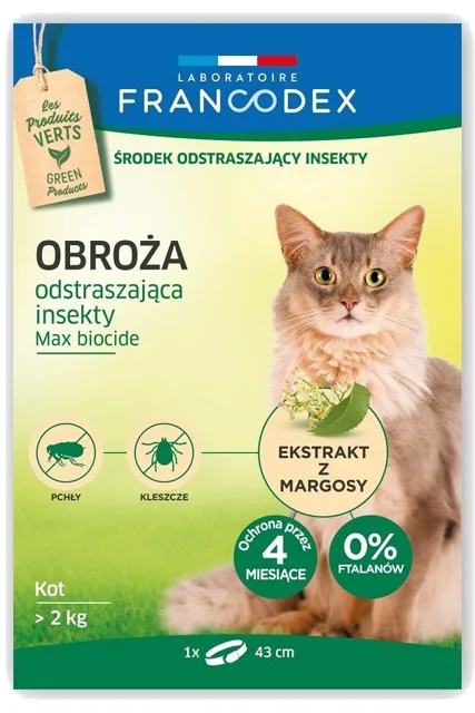 FRANCODEX Obojek proti blechám pro kočky nad 2 kg - ochrana 4 měsíce, 43 cm