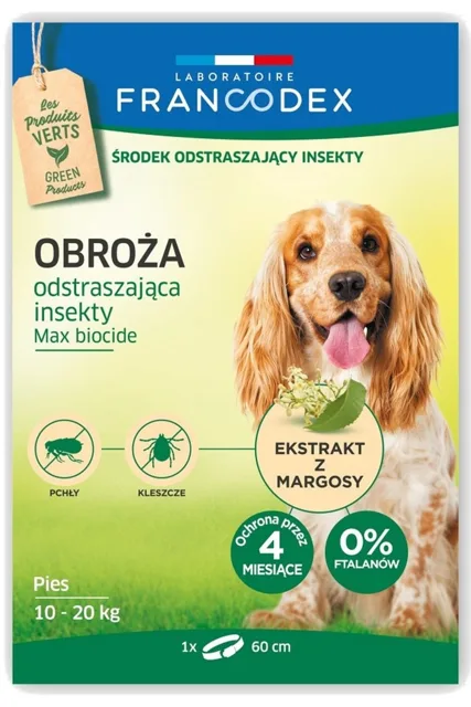 FRANCODEX Obojek proti blechám pro středně velké psy od 10 kg do 20 kg - 4 měsíce ochrany, 60 cm