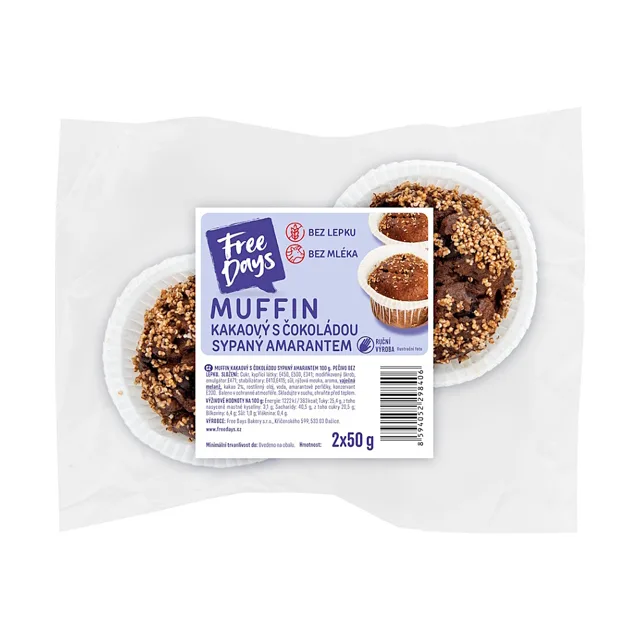 FREE DAYS Bezlepkový muffin kakaový s čokoládou sypaný amarantem 2 kusy