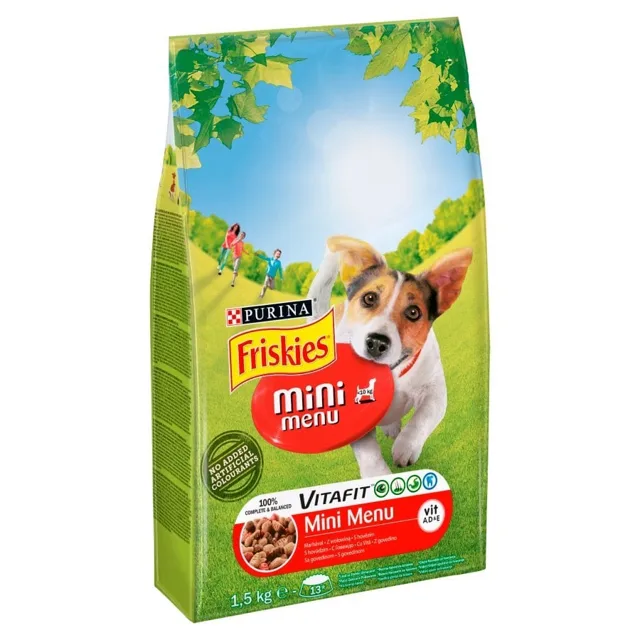 FRISKIES Mini Menu s hovězím masem a zeleninou 1,5 kg suché krmivo pro dospělé psy malých plemen