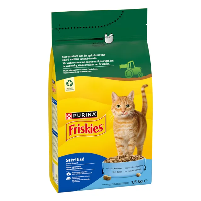 Friskies Sterilised granule losos, tuňák, zelenina - 1,5 kg