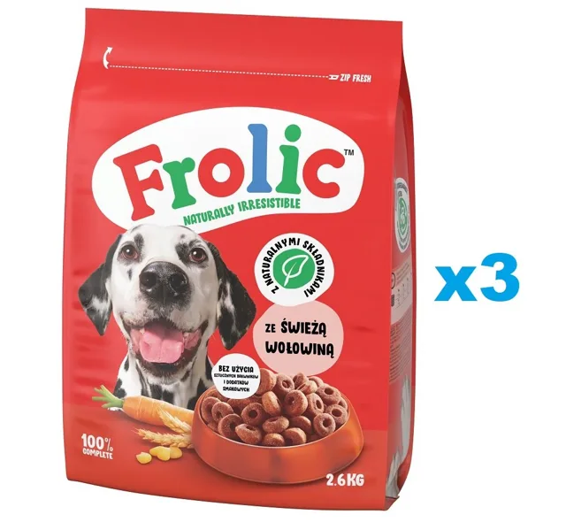 FROLIC Naturally Irresistible 3x2,6 kg polovlhké krmivo pro psy s čerstvým hovězím masem