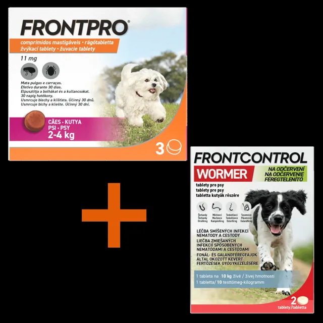 Frontpro 11.3mg 2-4kg  3 žvýkací tablety + Frontcontrol Wormer pro psy 2 tablety