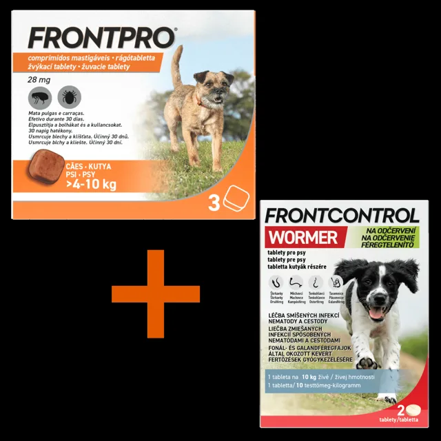 Frontpro 28.3mg 4-10kg 3 žvýkací tablety + Frontcontrol Wormer pro psy 2 tablety