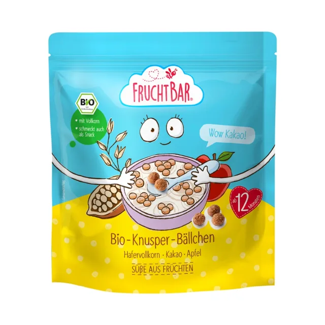 FruchtBar BIO Cereálie kakaové kuličky s jablkem a ovsem 125 g