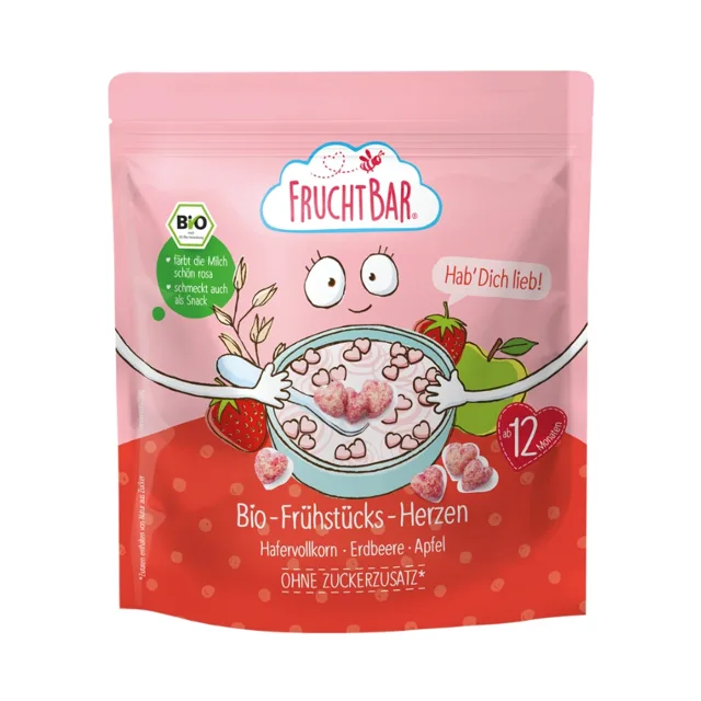 FruchtBar BIO Cereálie srdíčka s jahodami a jablkem 125 g