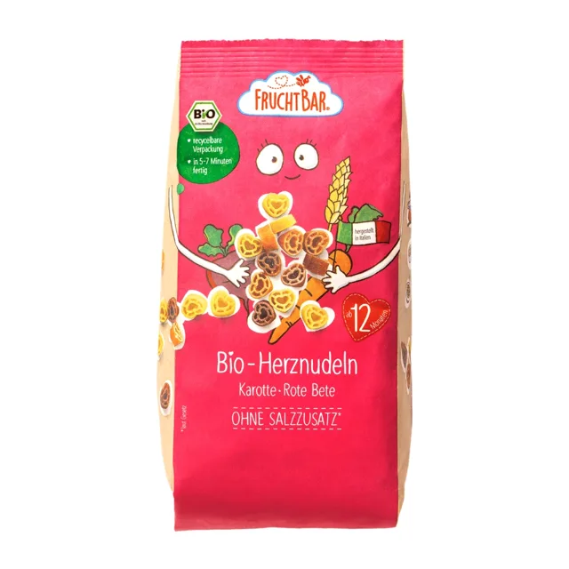 FruchtBar BIO Těstoviny srdíčka s mrkví, řepou a pšenicí 300 g