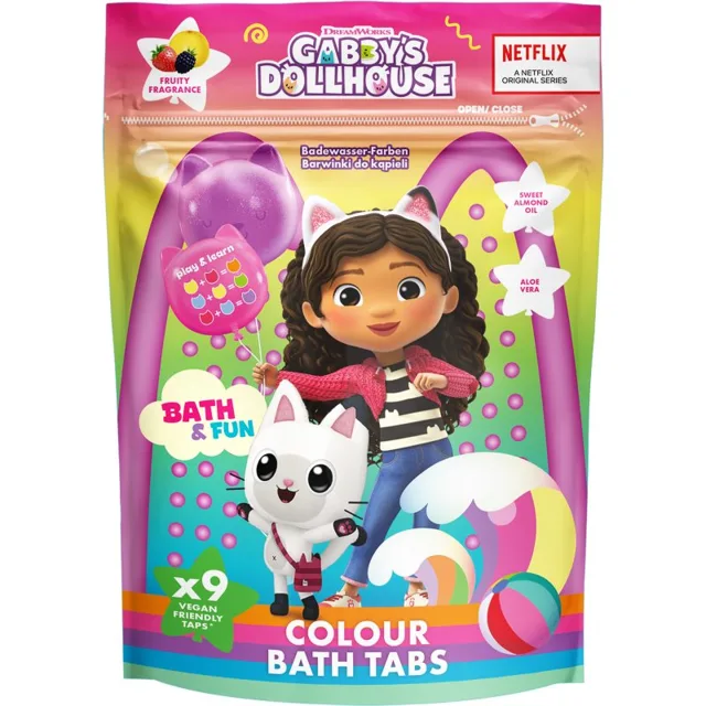 Gabby's Dollhouse Colour Bath Tabs barevné šumivé tablety do koupele 3y+ 9x16 g